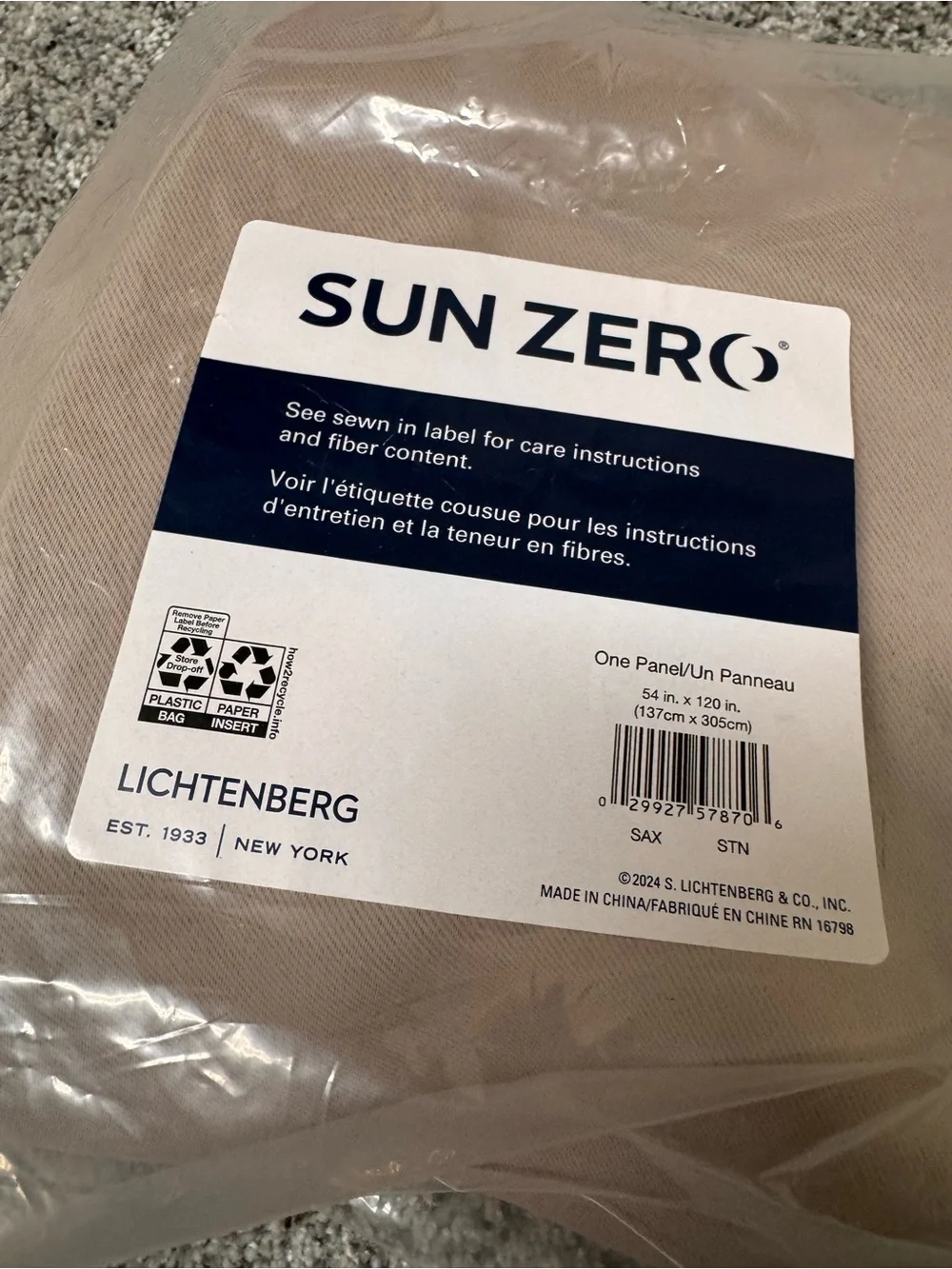 Saxon Energy Saving Stone Polyester 54x120 Grommet Blackout Curtain ONE sun zero